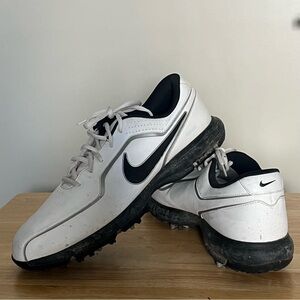 Nike Power Channel Tac Men's White Leather Black Logo Nike Golf Shoes Sz 12